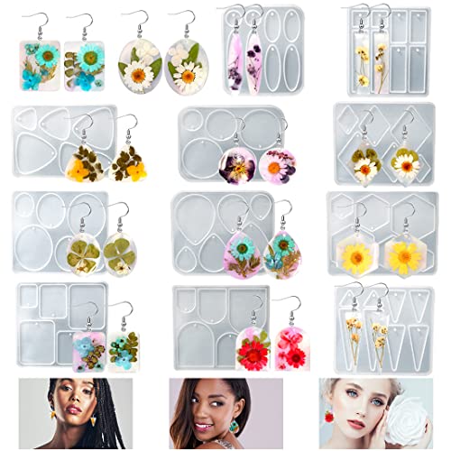 DIYBravo 11 Stücke Epoxidharz Formen Ohrringe Silikonform Anhänger Resin Formen Schmuck Gießform Earring Resin Molds für DIY Ohrringe Handwerk von DIYBravo