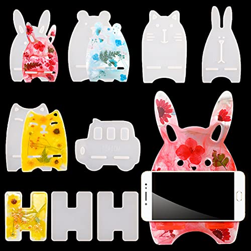 DIYBravo 9 Stück Epoxidharz Silikonform Handy Ständer Resin Formen für Handyhalter Handyhalterung, Harzform Phone Stand Resin Mold(Kaninchen/Katze/Auto/Bär) von DIYBravo