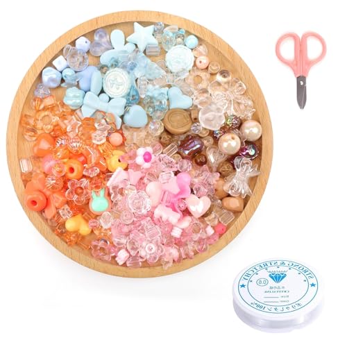 DIYCUT 200 Stück Acrylperlen, Bastelperlen mit 8 Formen & 24 Farben Perlen Basteln, Reichhaltige Arten, für Armbänder, Schlüsselanhänger & Halsketten, DIY-Schmuck, Armbänder Selber Machen von DIYCUT