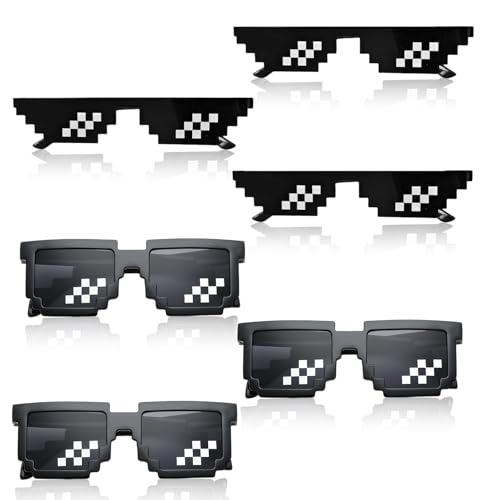 DIYCUT 6er Set Mosaik Brille, Pixel Sonnenbrille, MLG Brille Spielzeug, Pixelbrille Unisex, Meme-Accessoires, Comic-Design, für Cosplay, Karneval, Halloween, JGA, Party Zubehör von DIYCUT