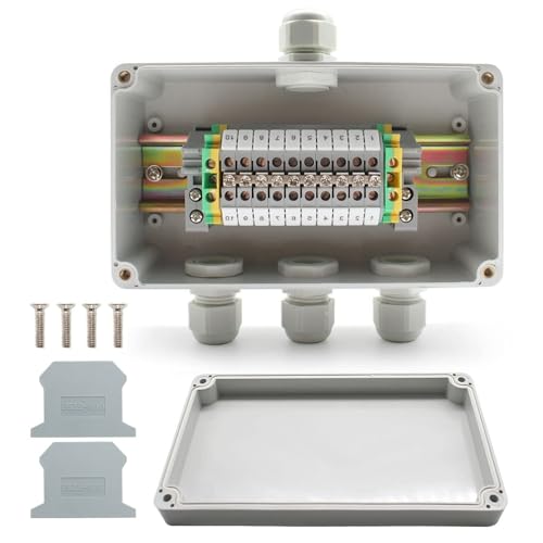 DIYCUT Abzweigdose Wasserdicht IP66, 155 x 90 x 60 mm, Durchgangsklemme 10-polig UK2.5B klemmen mit DIN-Schiene, Verteilerdose Aufputz 1 In 3 Out, Wasserdicht für Schaltschrank & Außenbereich DIYCUT Abzweigdose Wasserdicht IP66, 155 x 90 x 60 mm, Durchgangsklemme 10-polig UK2.5B klemmen mit DIN-Schiene, Verteilerdose Aufputz 1 In 3 Out, Wasserdicht für Schaltschrank & Außenbereich von DIYCUT