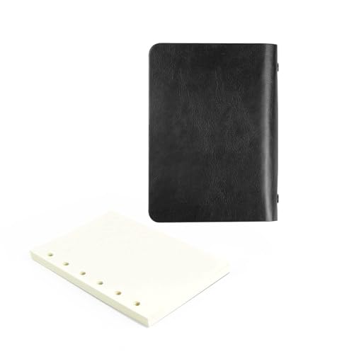 DIYCUT Kleines Notizbuch, Ringbuch A7 Nachfüllbar, 6 Ring Ringbuch, Hardcover Kunstledereinband, Glattes Beiges Papier, Klein Notizbuch mit Nachfüllbarem Papier von DIYCUT