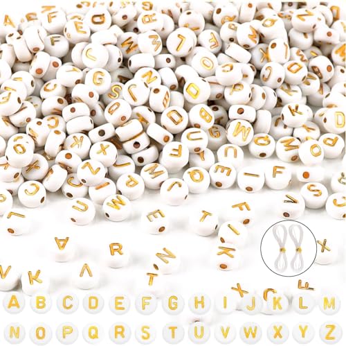 DIYDEC 1200 Stücke Goldene Alphabet Perlen, 7 mm runde acryle Buchstaben Perlen Alphabet Spacer Beads mit Loch zum Auffädeln für Schmuckherstellung DIY Armbänder Halsketten Handwerk von DIYDEC