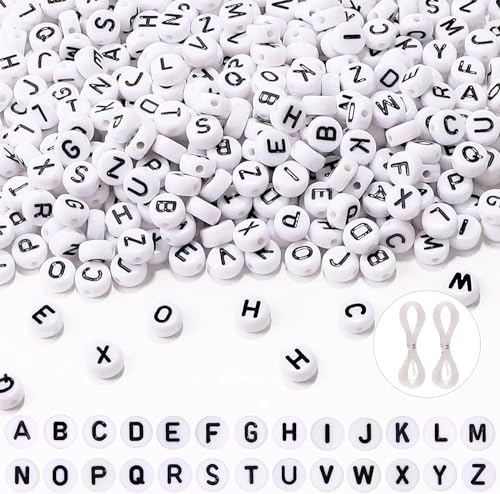 DIYDEC 1200 Stücke Weiße Alphabet Perlen, 7mm runde Buchstaben Perlen acryle Spacer Beads mit Loch zum Auffädeln für Schmuckherstellung DIY Armbänder Halsketten Handwerk von DIYDEC