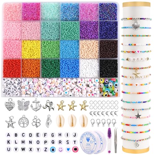 DIYDEC 12000 Stück Perlen für Armbänder, 24 bunte Mini Rocailles Armbänder Perlen Set mit Herzen Buchstaben spacer Beads für Schmuckherstellung DIY Halsketten Handwerk DIYDEC 12000 Stück Perlen für Armbänder, 24 bunte Mini Rocailles Armbänder Perlen Set mit Herzen Buchstaben spacer Beads für Schmuckherstellung DIY Halsketten Handwerk von DIYDEC