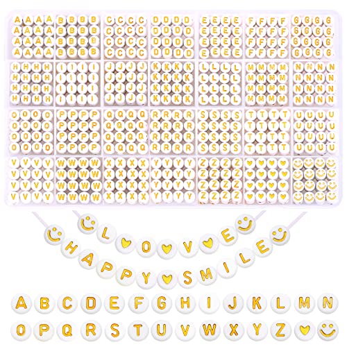 DIYDEC 1400 Stück Goldene Alphabet Perlen, 7 mm Acryl Rund Buchstaben perlen Set Herzen Spacer Perlen für Schmuckherstellung DIY Armbänder Halsketten handwerk von DIYDEC