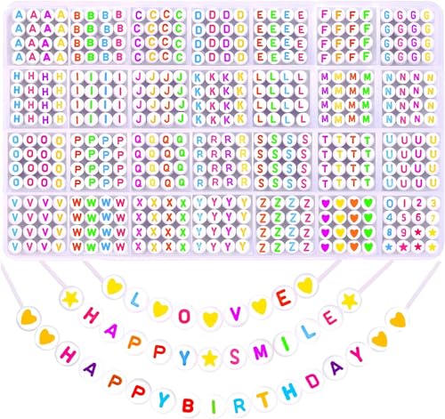 DIYDEC 1400 Stück bunte Alphabet Perlen, 7mm runde buchstaben Perlen zum auffädeln mit letter Spacer Beads für Armbänder Schmuck Basteln DIY Herstellung von DIYDEC