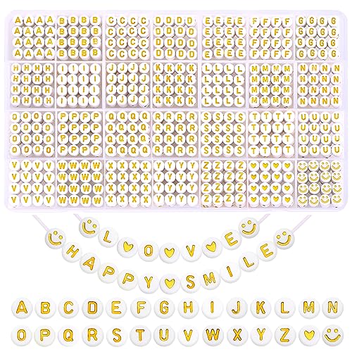 DIYDEC 1400 Stück goldene Alphabet-Perlen, A-Z, 7 mm, Acryl, weiß, runde Abstandshalter, Buchstabenperlen, Kits zum Auffädeln von Perlen, für DIY-Halsketten, Armbänder, Schmuckherstellung DIYDEC 1400 Stück goldene Alphabet-Perlen, A-Z, 7 mm, Acryl, weiß, runde Abstandshalter, Buchstabenperlen, Kits zum Auffädeln von Perlen, für DIY-Halsketten, Armbänder, Schmuckherstellung von DIYDEC