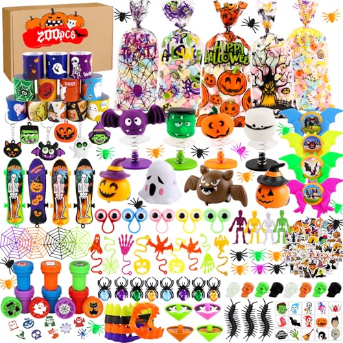 DTYDECLE 200 Stück Halloween Party Mitgebsel Kindergeburtstag, Halloween Mitgebsel Geschenke Kinder Pinata Give Aways mit Spinnen Stempel Tattoos Fingerringe für Halloween Kinder Party Geburstag von DTYDECLE