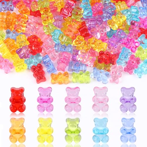DIYDEC 200 Stück transparente Acryl-Bär-Perlen, gemischte Farben, Gummibärchen für Armband, Halskette und Bastelarbeiten, niedliche Bären-Anhänger für Schmuckherstellung von DIYDEC