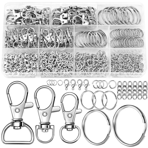 DIYDEC 360-teiliges Schlüsselanhänger-Set, silberfarbene Metall-Schlüsselanhänger-Clips, Haken mit Schlüsselringen, Karabinerverschlüssen, Schlüsselanhänger-Zubehör für Schlüsselbänder, Armbänder von DIYDEC