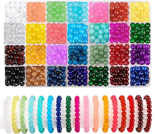 DIYDEC 504 Stück 8mm Bunte Glasperlen zum Basteln, 28 Farben runde Bunte Basteln Perlen Schmucksteine mit Loch für die Herstellung von Schmuck Armbänder DIY Handwerk DIYDEC 504 Stück 8mm Bunte Glasperlen zum Basteln, 28 Farben runde Bunte Basteln Perlen Schmucksteine mit Loch für die Herstellung von Schmuck Armbänder DIY Handwerk von DIYDEC