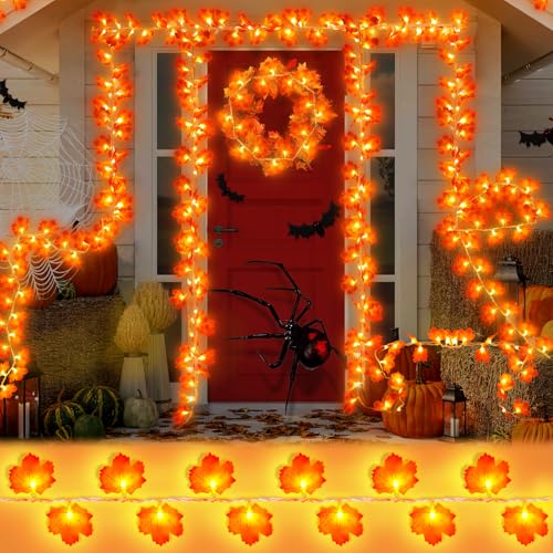 DIYDEC Herbst Dekoration Lichterkette, 6M 40 LED Halloween Ahornblatt Girlande Lichtern Blättergirlande für Herbst Erntedankfest Halloween Outdoor Garten Deko von DIYDEC