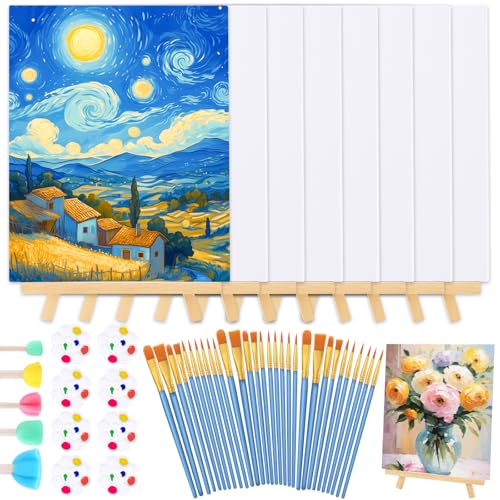 DIYDEC Leinwand-Set mit Staffelei, 20,3 x 25,4 cm, mit Holzstaffeleien, Pinseln, Leinwand-Panel, Malset für Acryl, Öl, Aquarell, Anfänger, Kunst, Handwerk, Schluck und Malparty, 59 Stück DIYDEC Leinwand-Set mit Staffelei, 20,3 x 25,4 cm, mit Holzstaffeleien, Pinseln, Leinwand-Panel, Malset für Acryl, Öl, Aquarell, Anfänger, Kunst, Handwerk, Schluck und Malparty, 59 Stück von DIYDEC