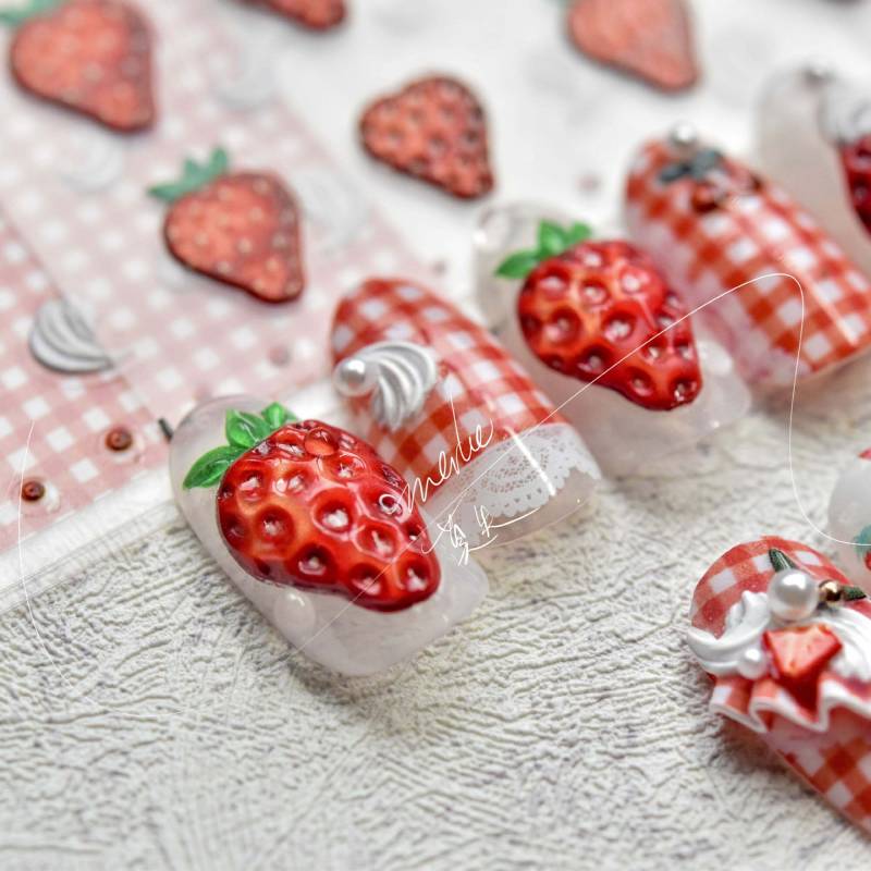 Erdbeer-Nagelaufkleber, Nagelaufkleber, Süße Kawaii-Nagelaufkleber, 5D-Prägung von DIYDesignerArt