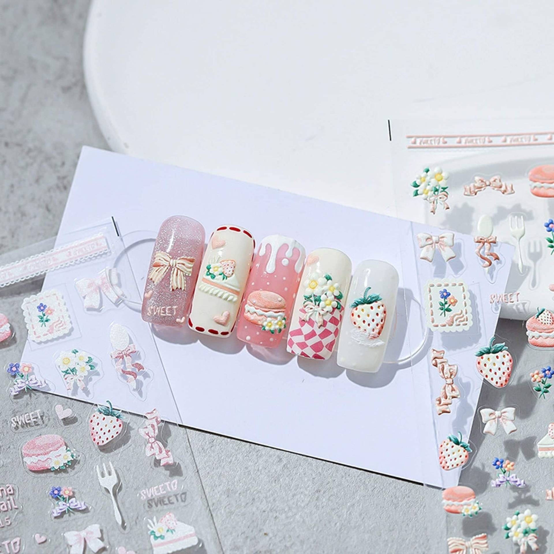 Kuchen Und Erdbeeren Nagelaufkleber, Rosa Kawaii Nagelsticker, Süße Nageldesignerkunst, Diy Nägel von DIYDesignerArt