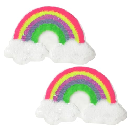 DIYEAH Regenbogen-stickerei-patches Mit Losen Pailletten – 2 Stück Aufnäher-applikationen Für Kleidung Taschen Alltagsartikel – Irisierender Stoff von DIYEAH