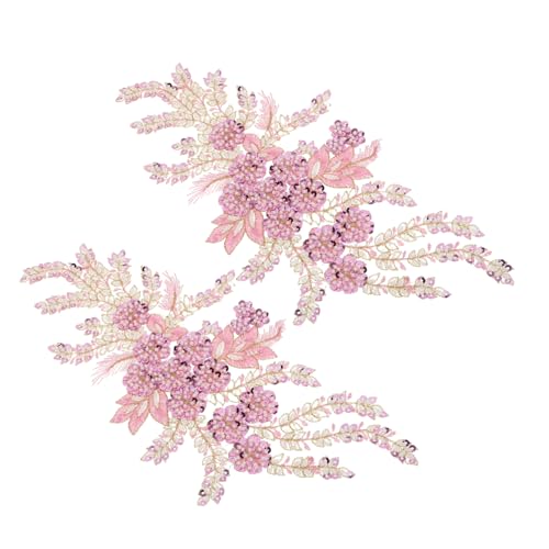 2Stücke Rosa Pailletten Applikationen für Brautkleider und Party Outfits Stickapplikationen Spitze Einfache Anwendung für Besondere Anlässe DIY Bekleidung von DIYEAH