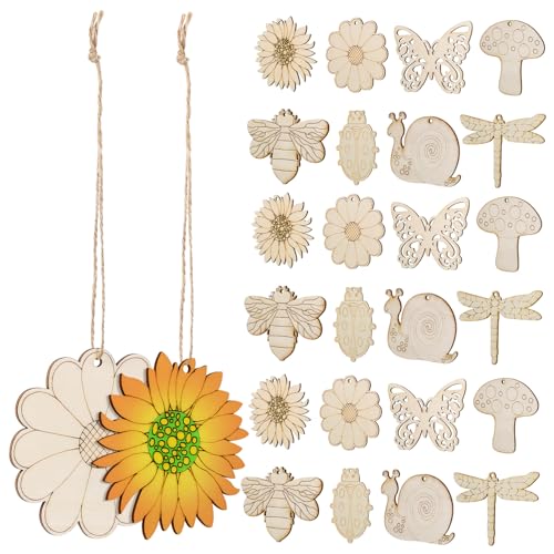 40Stücke Unvollendete Holzausschnitte für DIY Bastelprojekte Holzblumen und Tierornamente mit Jute Seilen für Dekoration und Handwerkskunst 40Stücke Unvollendete Holzausschnitte für DIY Bastelprojekte Holzblumen und Tierornamente mit Jute Seilen für Dekoration und Handwerkskunst von DIYEAH