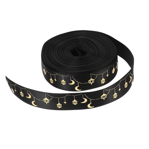 DIYEAH 1 Rolle Bogenband Ramadan-geschenkband Eid Mubarak Decor -bänder Blumenband Muslimisches Partyband Mondsternband Diy-bastelband Kranzband Außenband Wickelband Black Polyester von DIYEAH