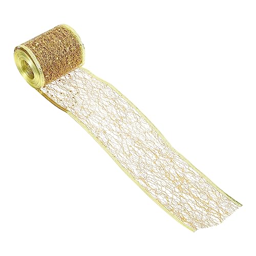 DIYEAH 1 Rolle Goldenes Glitter Mesh Band Dekoratives Hohles Geschenkband für Festliche Anlässe Hochzeit Geburtstagsdekoration und Weihnachtsbaum Schmuck von DIYEAH