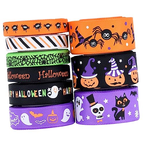 DIYEAH 1 Satz Bandset Halloween-dekorationen Kürbisse Streamer Partydekorationen Schleife Geschenkband Halloween Halloweendeko Diy-band Für Halloween Halloween-kranzband Polyester 9rollen von DIYEAH