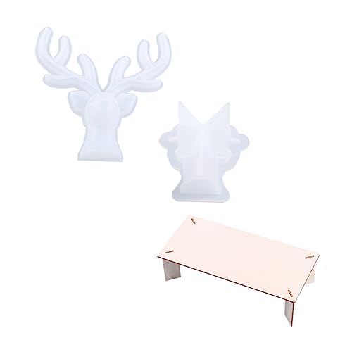 DIYEAH 1 Satz Diy Silikonform für Rentierornamente Klein Groß mit Ständer Kreative Epoxidharz Gießform für Einzigartigen Schreibtischschmuck Waschbar und Wiederverwendbar von DIYEAH