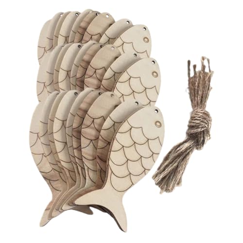 DIYEAH 1 Satz Fischschmuck aus Holz Stichworte hängend dekorativ Küsten Fischausschnitte Holzfisch Dekoration DIY Holzfisch Fischanhänger aus Holz Fischhandwerk Fisch-Tags Hanfseil Beige von DIYEAH
