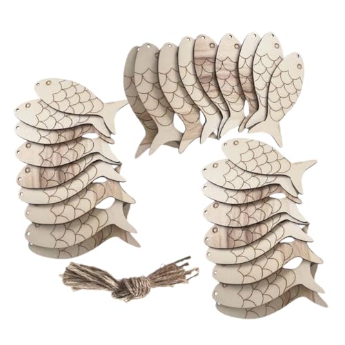 DIYEAH 1 Satz Fischschmuck aus Holz nautisch Fisch Dekorationen Stichworte Hartholz hängend Holzfisch Dekoration DIY Holzfisch Fischanhänger aus Holz Holztiere zum bemalen Hanfseil Beige von DIYEAH