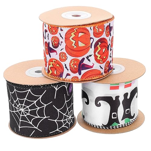 DIYEAH 1 Satz Halloween-band Bogen Halloween-ripsband Halloween-themenband Burgund Geschenkband Familienkonferenz Festival Ribbon Blumenverpackungsband Polyesterbänder Eisendraht 3rollen von DIYEAH