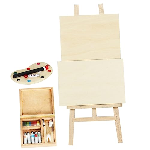 DIYEAH 1 Satz Puppenstubenmaler Puppenhaus Miniatur Dekorationen winzig Bausatz farbmischpalette farbpalette DIY Landschaft Dekoration Mikro-Staffelei-Modell Mini-Pigment hölzern von DIYEAH
