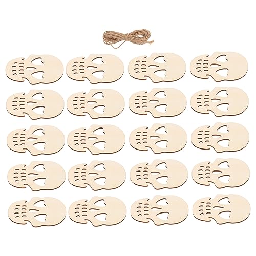 DIYEAH 1 Satz Schädelanhänger Aus Holz Große Skelettdekoration Halloween-party-füllstoffe Bastelschädel Skelett- Figur Halloween Ghost Decorations Streifen Tot Beige Hölzern 20 Stück von DIYEAH