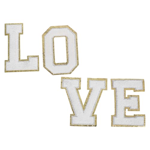 DIYEAH 1 Set Chenille-Alphabet-Patches für Jacken, Hüte, Taschen und Kleidung. Aufbügelapplikationen mit Liebesbuchstaben und Glitzerrand für DIY-Reparaturzubehör von DIYEAH