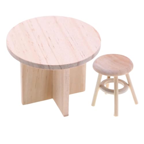 DIYEAH 1 Set Miniatur Holzmöbelmodell Unvollendeter Runder Holzhocker Und Tisch Für Winzige Hausdekoration Dollhouse Accessoires von DIYEAH