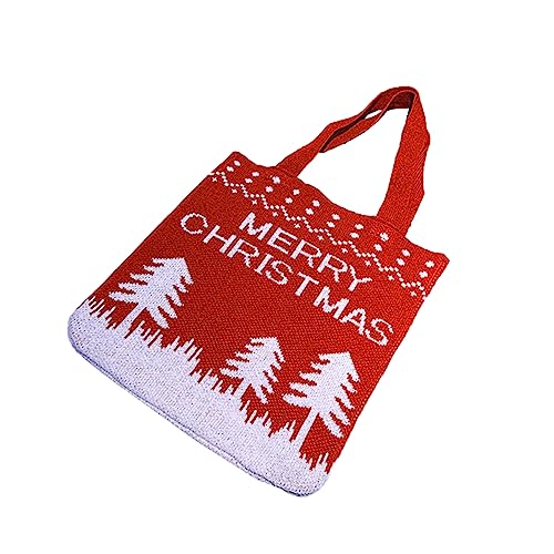 DIYEAH 1 Stück Gestrickte Weihnachtstasche Schultasche Weihnachtsbaum-Einkaufstasche Strumpffüller weihnachtsbaumsack christbaumsack Weihnachts-Umhängetasche Tragetasche Garn rot von DIYEAH