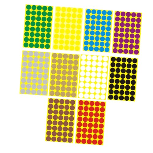 DIYEAH 10 Blatt Teiliges Selbstklebende Runde Etiketten Ablösbar Farbige Markierungspunkte für Büro Schule Haushalt Vielseitig Beschriftbar Gold Silber Gelb Weiß Blau Grün Braun von DIYEAH