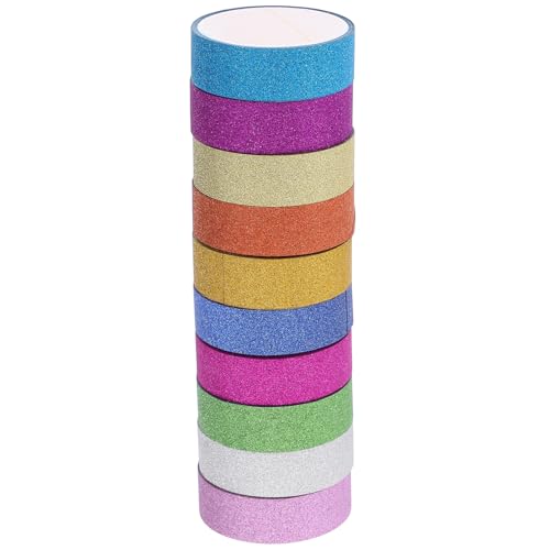 DIYEAH 10 Rollen Buntes Glitzer Klebeband Washi Tape für Scrapbooking DIY Bastelprojekte Journaling und Party Dekoration Vielseitige Einfach Abziehbare Klebebänder Leuchtenden Farben für von DIYEAH