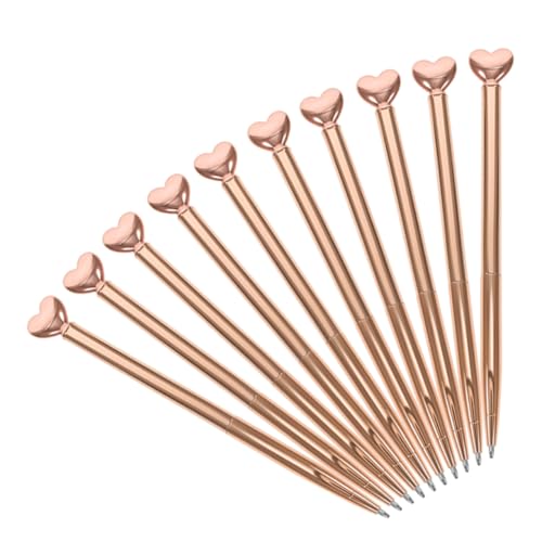 DIYEAH 10 Stück Herz Kugelschreiber Roségold Medium Point Metall Stifte mit Blauer Smooth Ink Retraktierbar Kreative Schreibgeräte für Valentinstag Hochzeit Büro und Alltag von DIYEAH