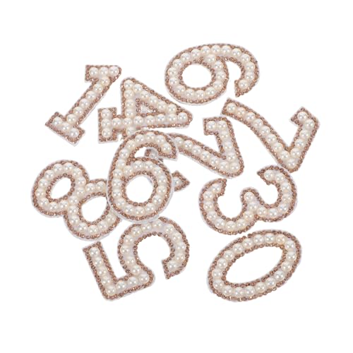 DIYEAH 10 Stück Hot Patch Strass Zahlen Patches Glitzer Bügelbilder DIY Fake Pearl Bügelbilder Strass Zahlen Bügelbilder Fake Pearl Zahlen Patches Taschen Applikationen Stoff von DIYEAH