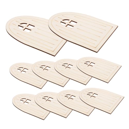 DIYEAH 10 Stück unlackiertes Holzhandwerk holztür dekoration Mini Feentür für die Wand Feentür für Baum schrullig Türen Feenfenster für Bäume im Freien Feenhaftes Fee-Kit Beige von DIYEAH