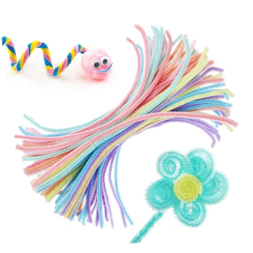 DIYEAH 100 Stück Chenille Stiele Macaronfarben Biegsame Bastelstäbe Flauschige Pfeifenputzer DIY Zubehör für Erwachsene Basteln von DIYEAH