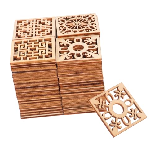 DIYEAH 100 Stück Dekoration Aus Holzspänen Bastelholzplatte Quadratische Holzscheiben Holzausschnitte Für Handwerk Diy Bastelausschnitte Holz Geschnitzte Applikation Onlay Khaki von DIYEAH