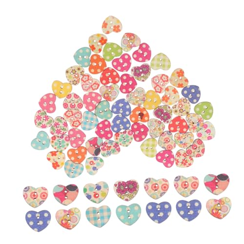DIYEAH 100 Stück Herz Holzknöpfe Bunte Holzknöpfe für Diy Nähprojekte Scrapbooking und Bekleidungsdekoration Vielseitig Einsetzbar und Einfach Anzubringen von DIYEAH