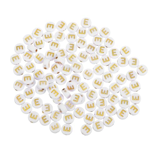 DIYEAH 100 Stück Runde Acryl Perlen mit Goldenen Buchstaben E für Armbänder und Schlüsselanhänger für Diy Projekte von DIYEAH