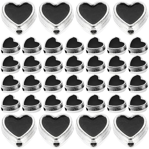 DIYEAH 100 Stück wulstiger Abstandshalter Schmuck für farbenfrohe Perlen bunt Schlüssel Handwerk groß Perlenkits armband herstellung kit perlen Liebe Herz Zwischenperlen Legierung Schwarz von DIYEAH