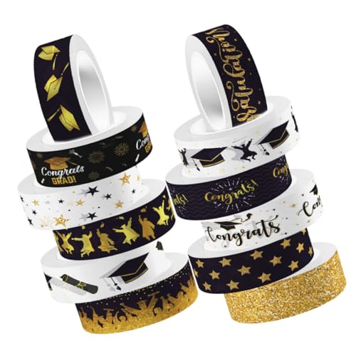 DIYEAH 12 Rollen Abschlusskappendekoration Dekorativ Abschlussschalbenbuchaufkleber Tagebuchband Abschlussband Farbig Klebeband Für Scrapbooking Dekorateure Bastelset Japanisches Papier von DIYEAH