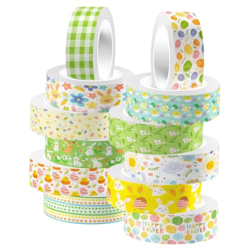 DIYEAH 12 Rollen Hasen Und Washi Tape Geschenkpapier Deko Klebeband Bastelband Scrapbook Papier Washy Tape Dekorieren White Out Tape Blumen Tape UV Tape Bastelbedarf Pastell von DIYEAH