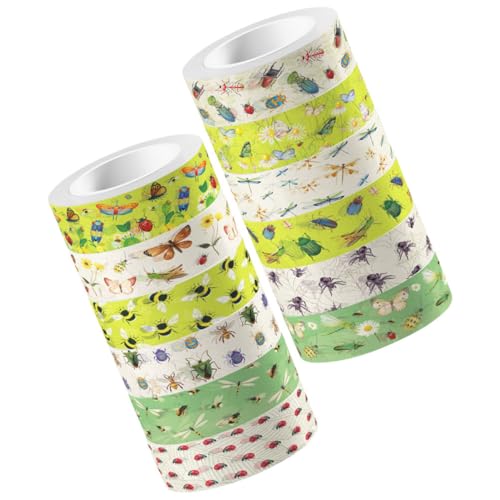 DIYEAH 12 Rollen Insekten Themen Washi Tape Transparentes Klebeband für DIY Scrapbooking Dekorative Klebebänder für Handbücher Tagebücher und Bastelprojekte von DIYEAH