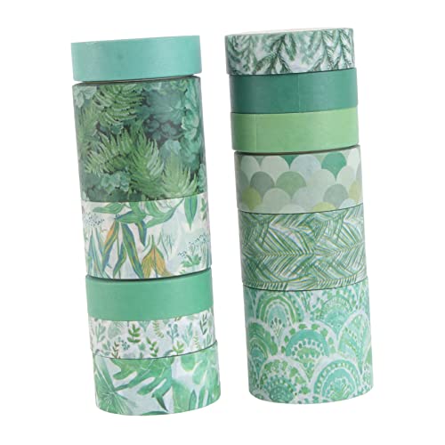 DIYEAH 12 Rollen Klebeband Aufkleber Klebebänder Scrapbooking-bänder Tagebuch Dekorative Bänder Kassetten Für Fotoalben Diy-bänder Geschenkbänder Bastelbedarf Papier Green von DIYEAH