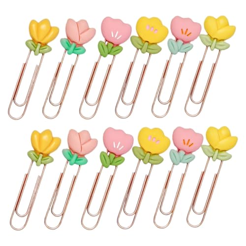 DIYEAH 12 Stück Blumen Lesezeichen Büroklammern Seitenklammern Planerklammern Bürobedarf Notizklammern Papierlesezeichen Kleine Büroklammern Süße Dekorative Büroklammern von DIYEAH